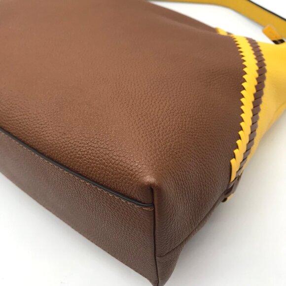 Michael Kors Women's Karson Luggage/Citrus Pebbled Leather Large Hobo Bag - Picture 8 of 12